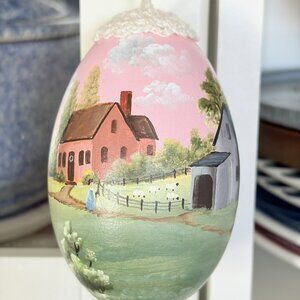 Vintage Easter Egg Hand Painted Wood Folk Art Artist Signed